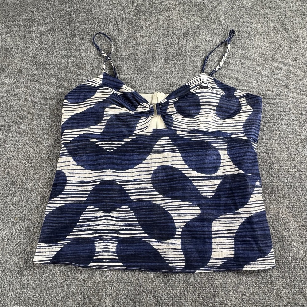 Banana Republic Cami Tank Topā Women 14 Blue White Metal Cutout Preppy Office